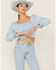 Beyond The Radar Women's Gingham Print Tie Back Crop Top, Blue, hi-res