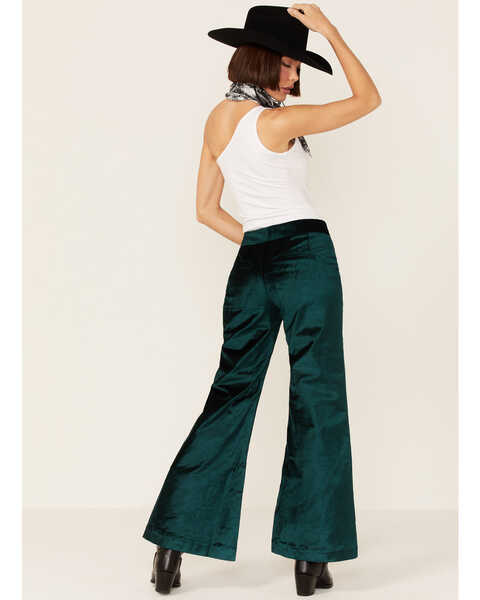 Free People Women's Walk With You Velvet Flare Trousers, Turquoise, hi-res