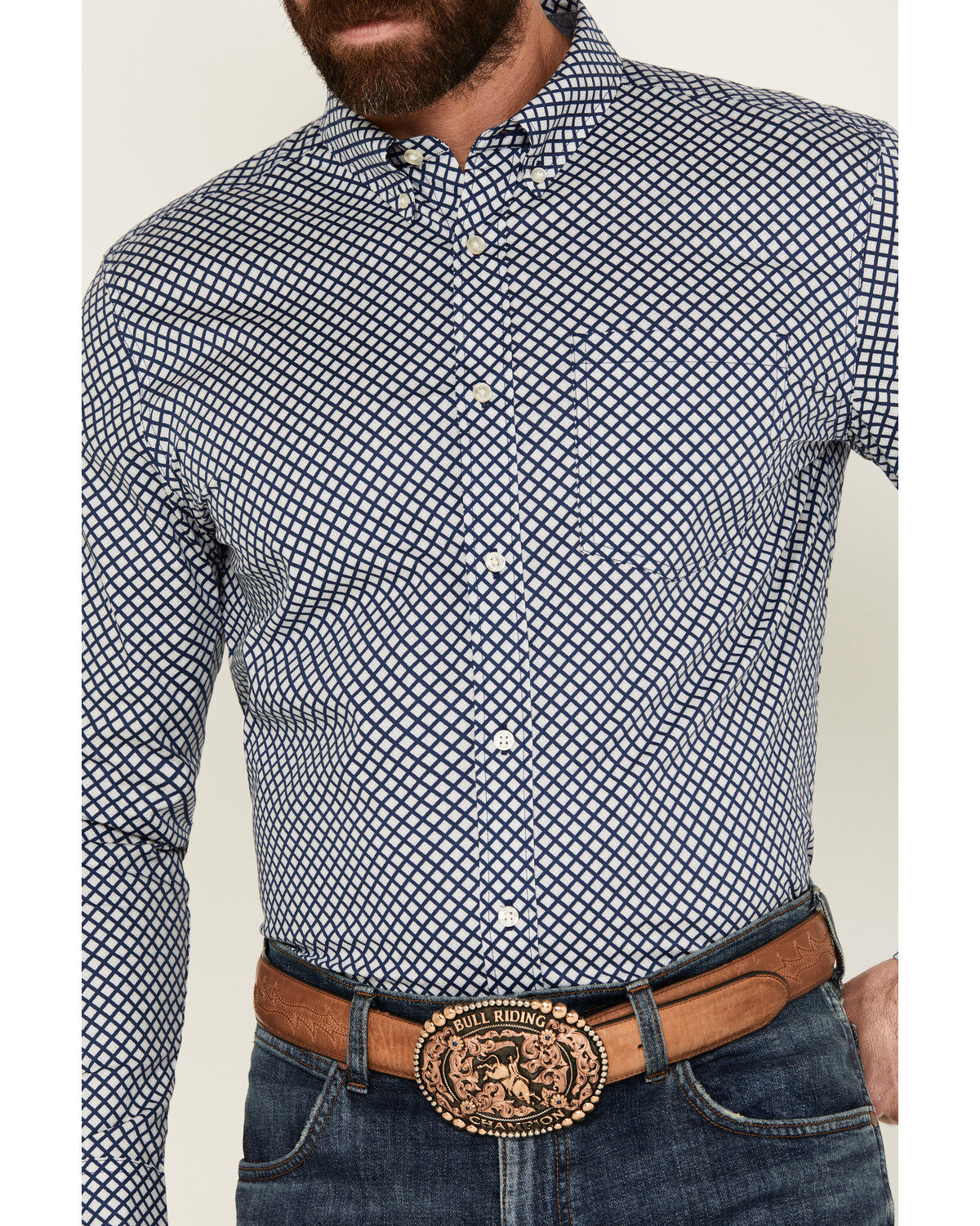 Image #3 - Cody James Men's Diamond Geo Print Long Sleeve Button-Down Stretch Western Shirt, Navy, hi-res