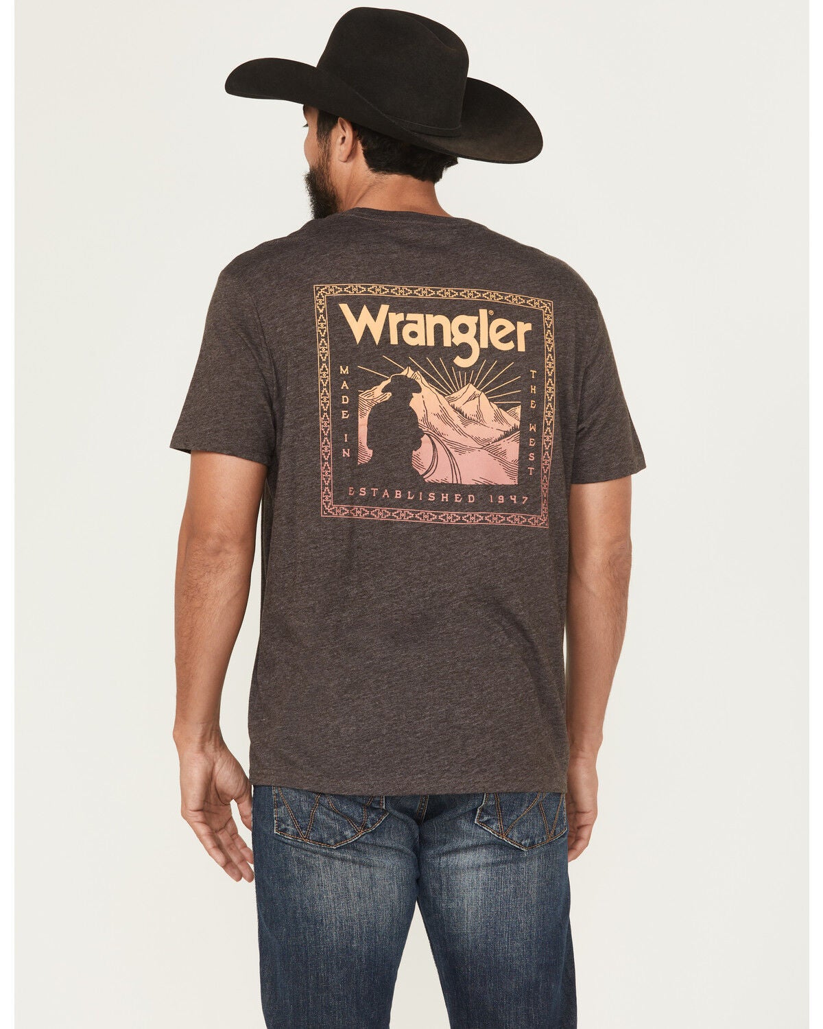 Wrangler Men's Cowboy Logo Short Sleeve Graphic T-Shirt, Dark Brown, hi-res