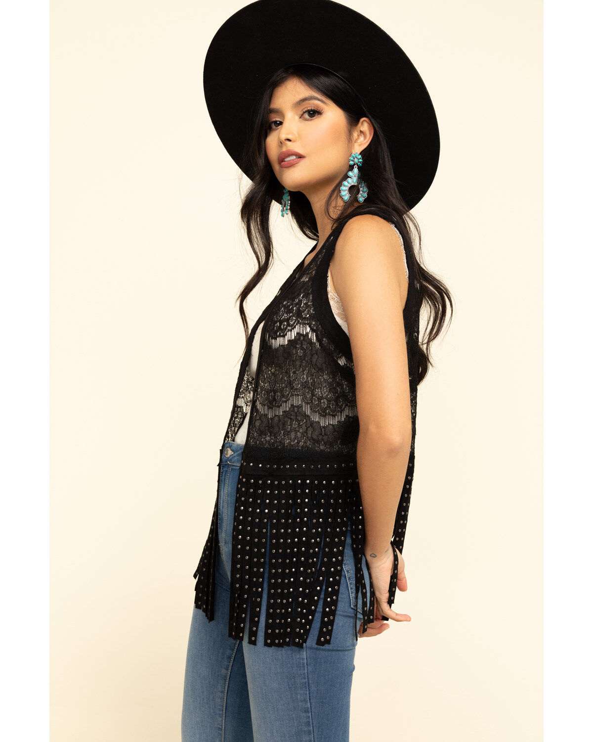 Black lace vest clearance