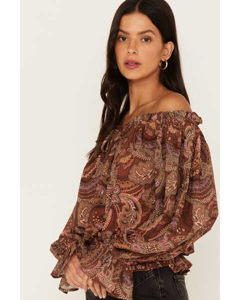 Image #2 - Flying Tomato Women's Paisley Print Off The Shoulder Top, Rust Copper, hi-res