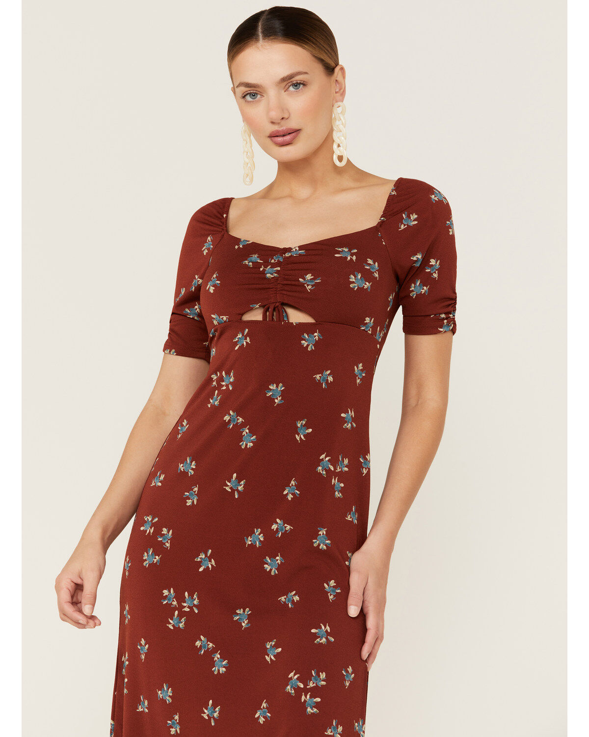 Image #2 - Lush Women's Ruched Front Midi Knit Dress, , hi-res