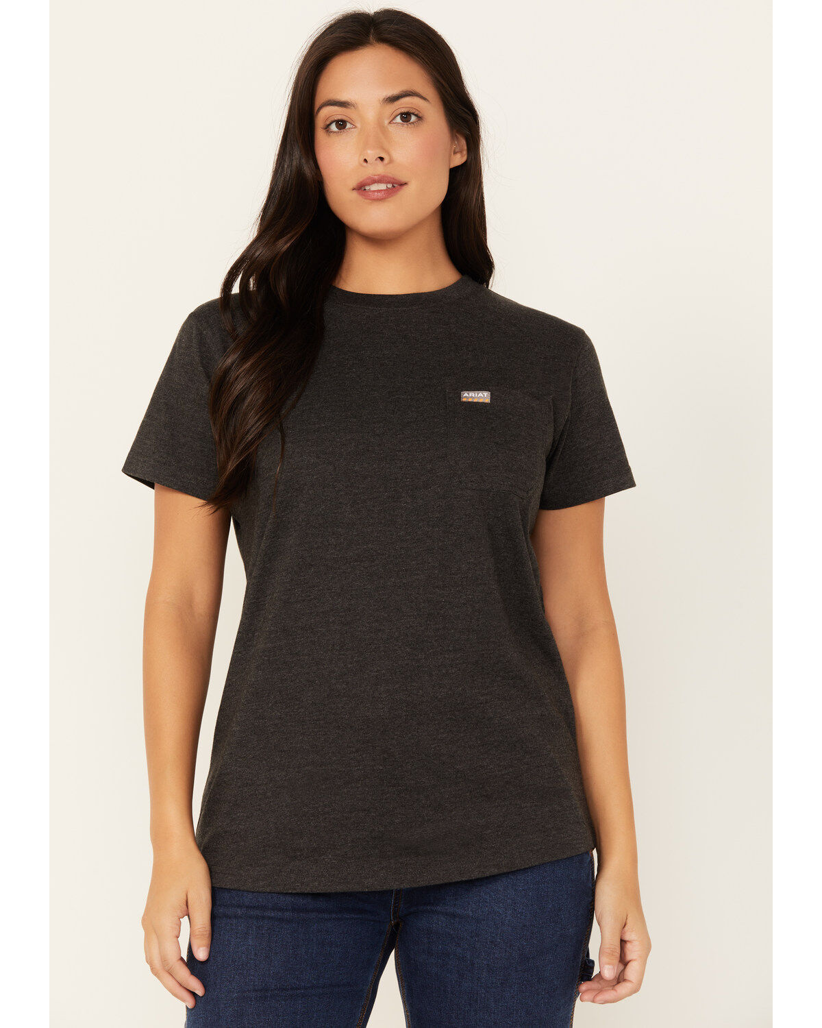 Image #2 - Ariat Women's Rebar Cotton Strong Short Sleeve Work Tee, Charcoal, hi-res