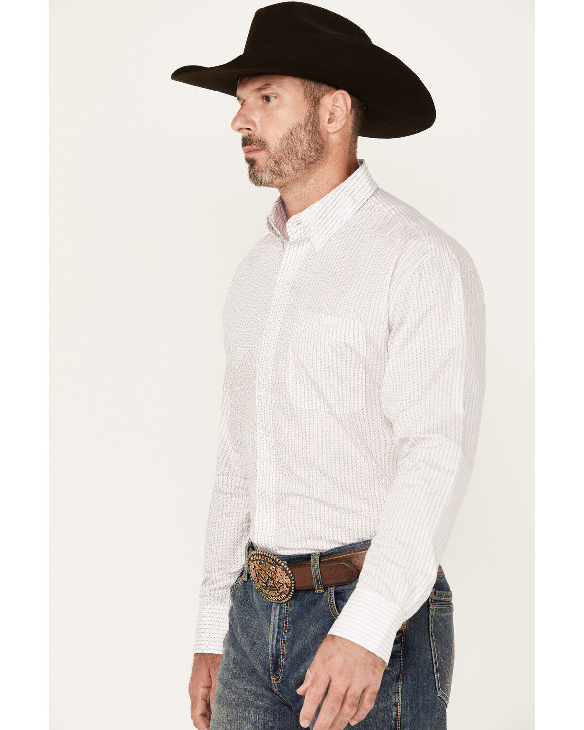 Image #2 - Wrangler Men's Bucking Cancer Geo Print Long Sleeve Button-Down Western Shirt, White, hi-res