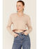 Very J Women's Cropped Long Sleeve Thermal Top, Taupe, hi-res