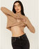 Image #2 - Cleo + Wolf Women's Reversible Cut Out Cropped Sweater, Bark, hi-res