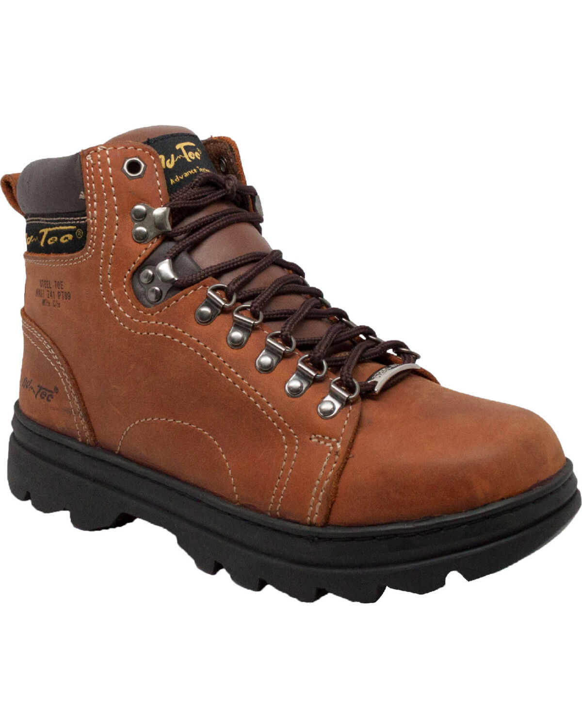 Ad Tec 8in Certified Steel Toe Safety Work Boots for Men Brown Tumbled Leather with Protective Rubber Cap & Slip Resistant Dual Density Rubber Outsole 