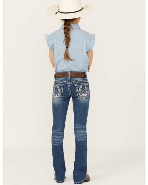 Image #3 - Shyanne Little Girls' Americana Horseshoe Pocket Stretch Bootcut Jeans , Blue, hi-res