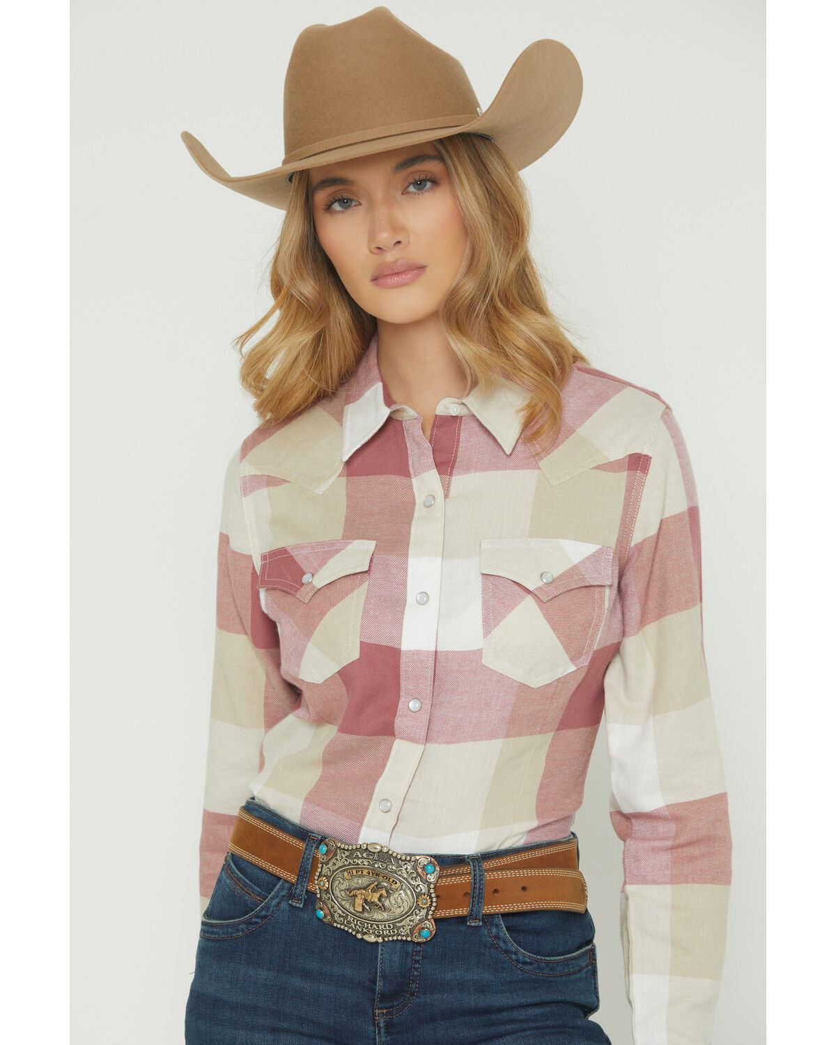 Wrangler Retro Women's Boot Barn Exclusive Plaid Print Long Sleeve Snap Long Sleeve Flannel Shirt, Burgundy, hi-res