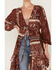 Flying Tomato Women's Floral Print Patchwork Duster Dress, Burgundy, hi-res