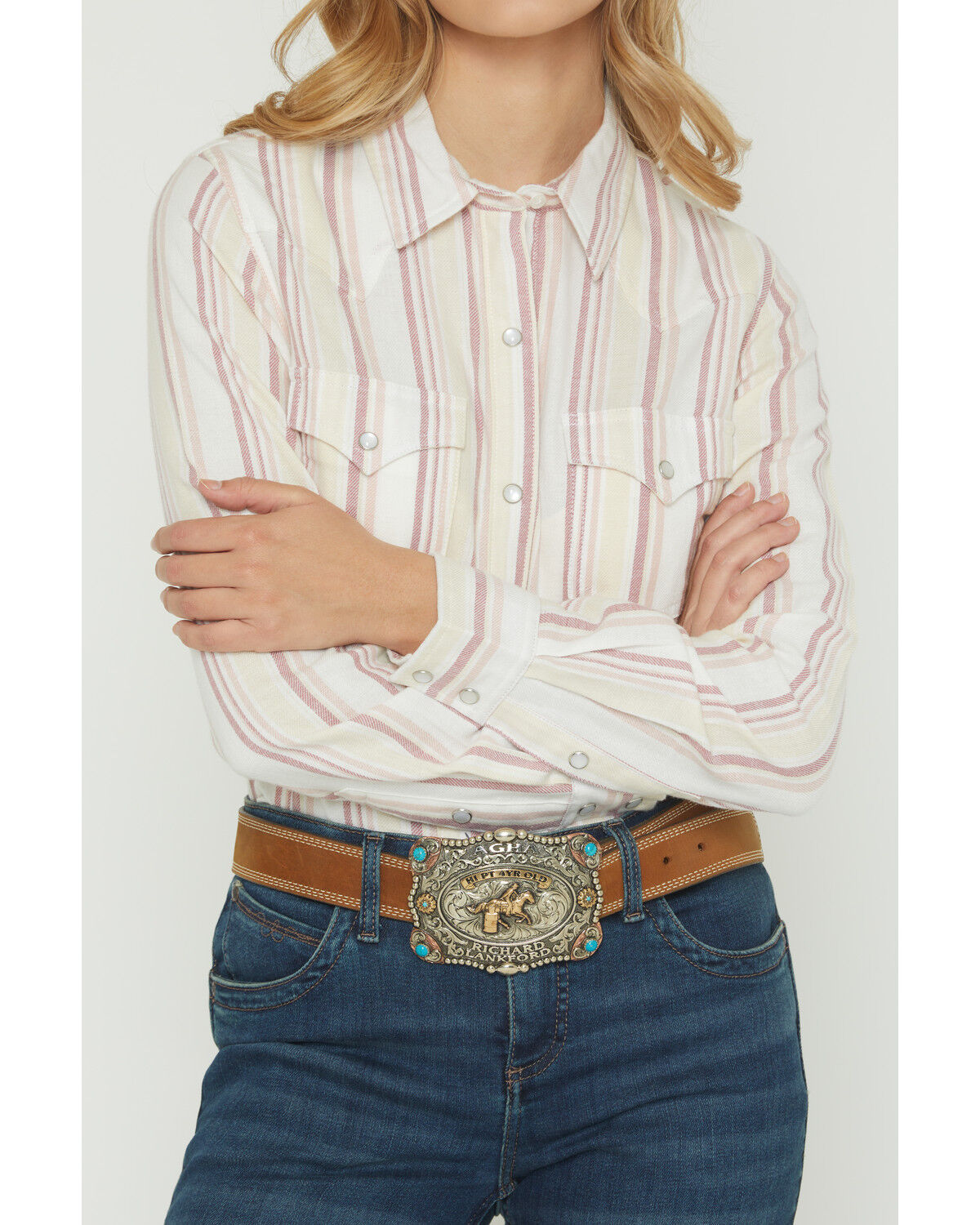 Image #2 - Wrangler Retro Women's Boot Barn Exclusive Striped Long Sleeve Pearl Snap Flannel Shirt, Multi, hi-res