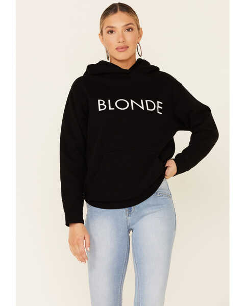 Brunette The Label Women's Blonde Logo Graphic Hooded Sweatshirt , Black, hi-res