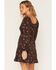 Image #4 - June & Hudson Women's Floral Embroidered Faux Suede Long Sleeve Mini Dress, Chocolate, hi-res