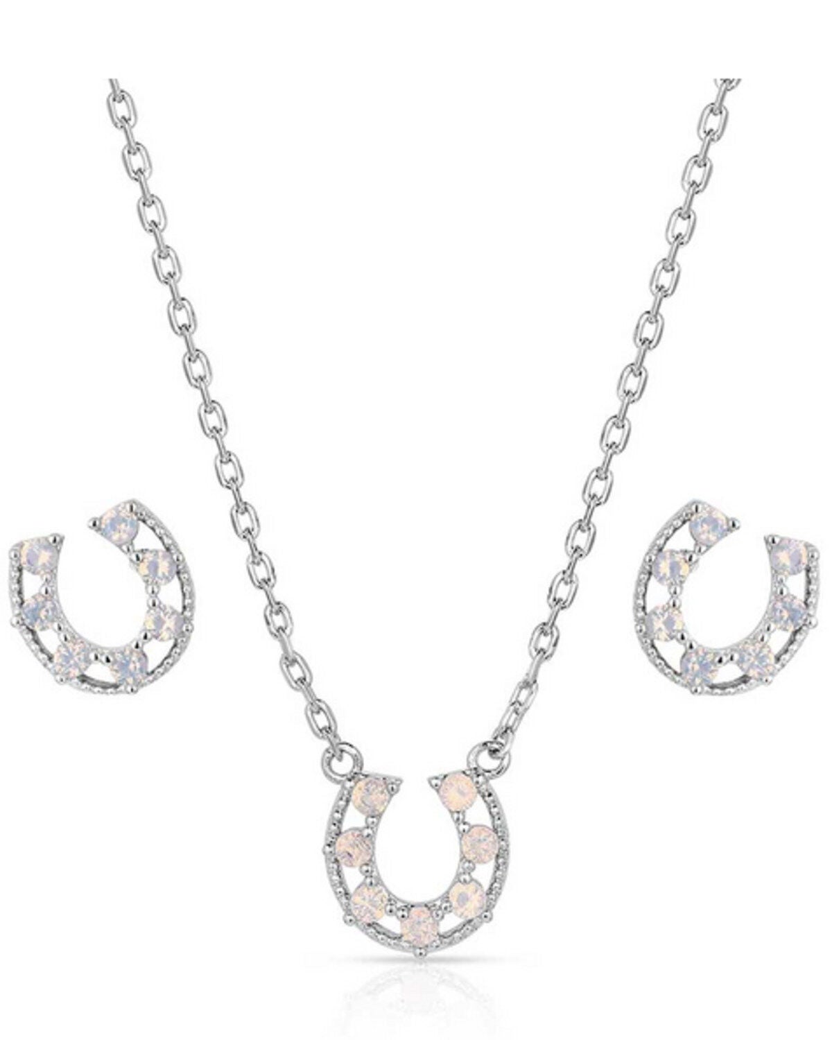 Montana Silversmiths Women's Delicate Glamour Horseshoe Jewelry Set - 2 Piece, Silver, hi-res