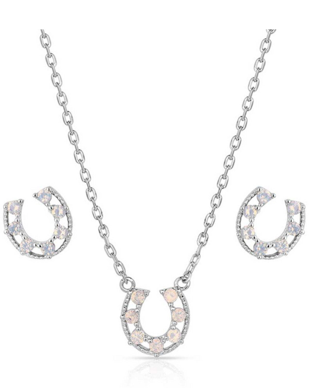Image #1 - Montana Silversmiths Women's Delicate Glamour Horseshoe Jewelry Set - 2 Piece, Silver, hi-res