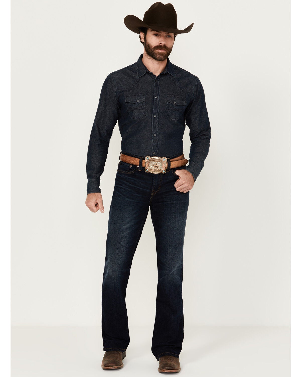 Blue Ranchwear Men's Carbon Wash Jethro Slim Bootcut Stretch Denim Jeans, Dark Wash, hi-res