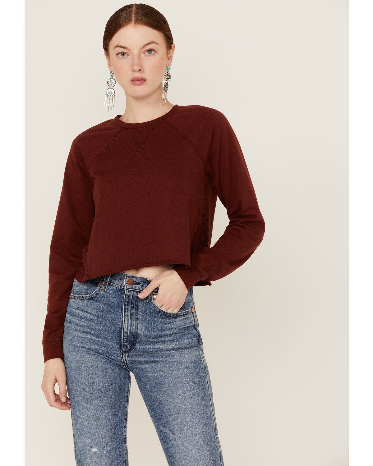 Shyanne Women's Cropped Terry Sweatshirt, Fired Brick, hi-res