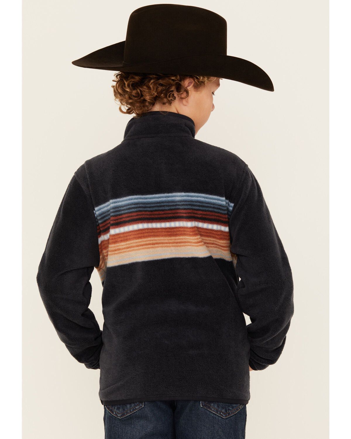 Image #4 - Cinch Boy's Striped Polar Fleece Pullover, Navy, hi-res