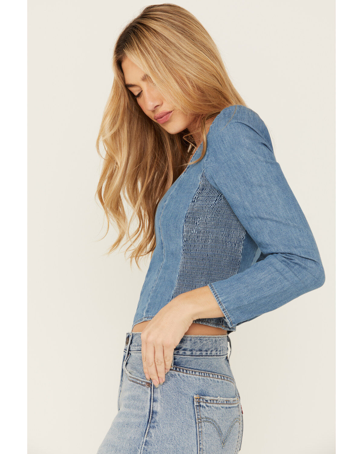 Image #2 - Levi's Women's Ophelia Corset Blouse, Dark Wash, hi-res