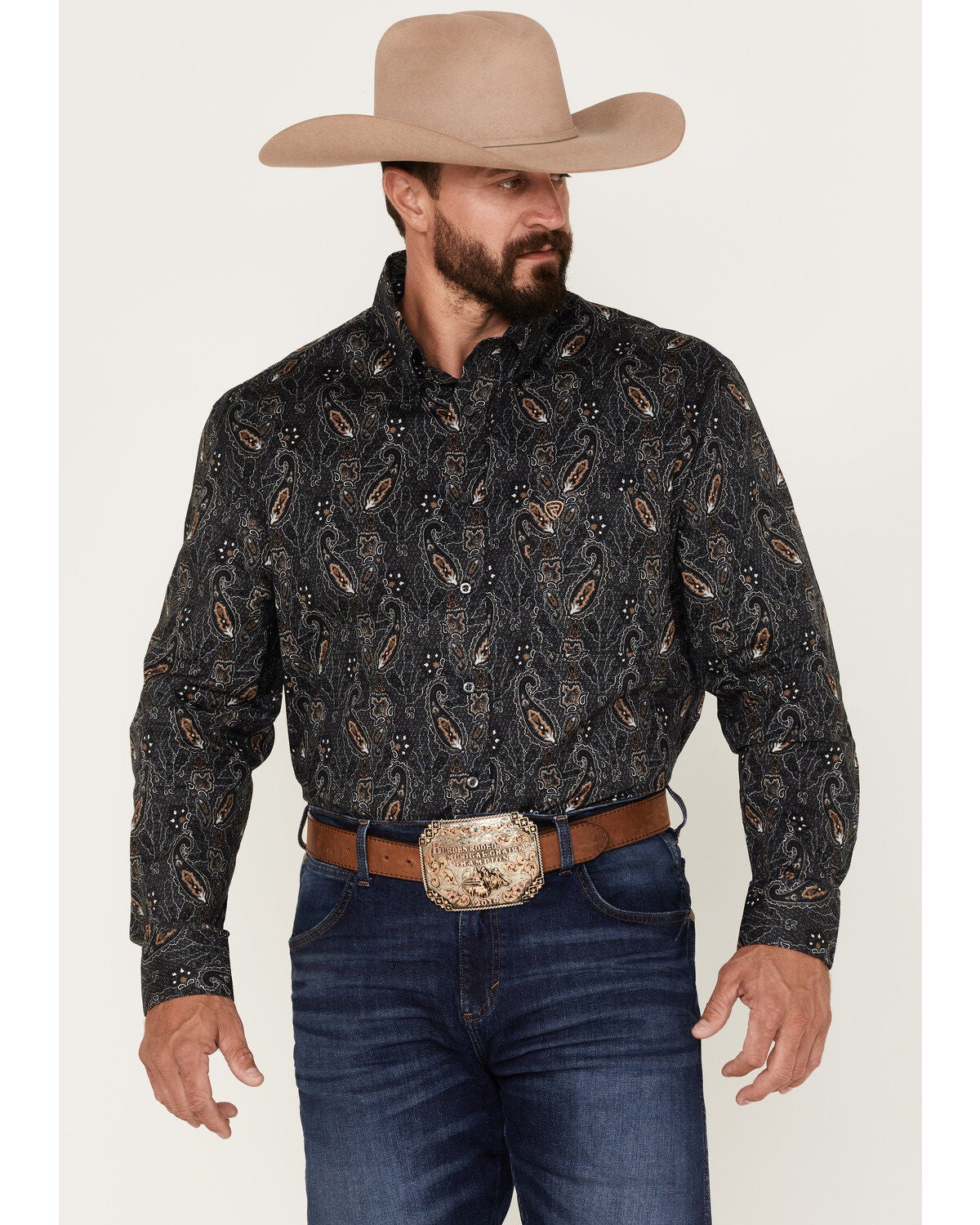 Image #1 - Rock & Roll Denim Men's Paisley Stretch Long Sleeve Button Down Shirt, , hi-res