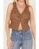 Shyanne Women's Embellished Leather Vest, Brown, hi-res