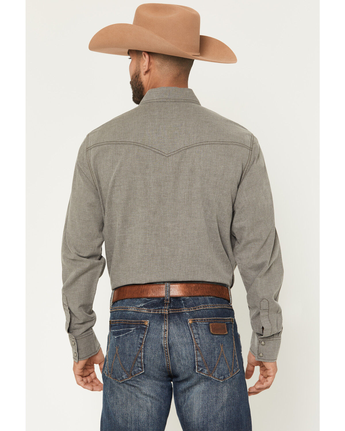 Image #4 - Wrangler Retro Men's Solid Long Sleeve Snap Western Shirt, Brown, hi-res