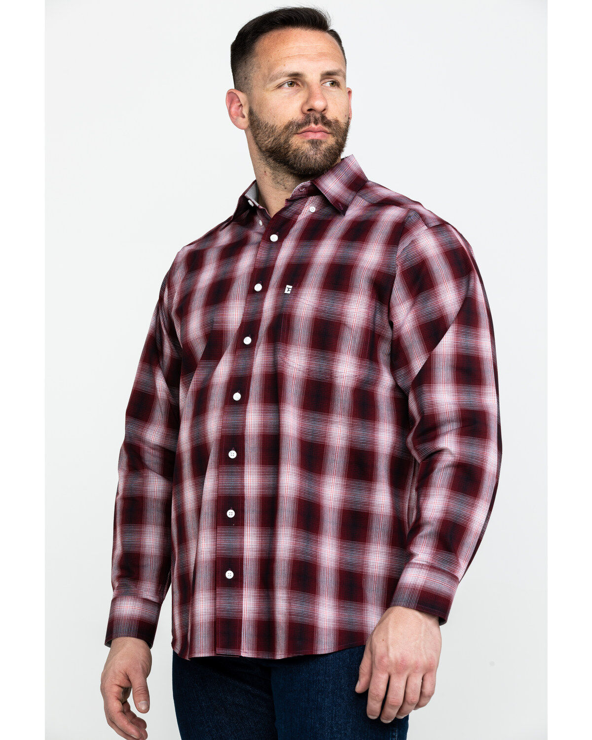Image #3 - Tuf Cooper Men's Stretch Ombre Plaid Long Sleeve Western Shirt, Rust Copper, hi-res