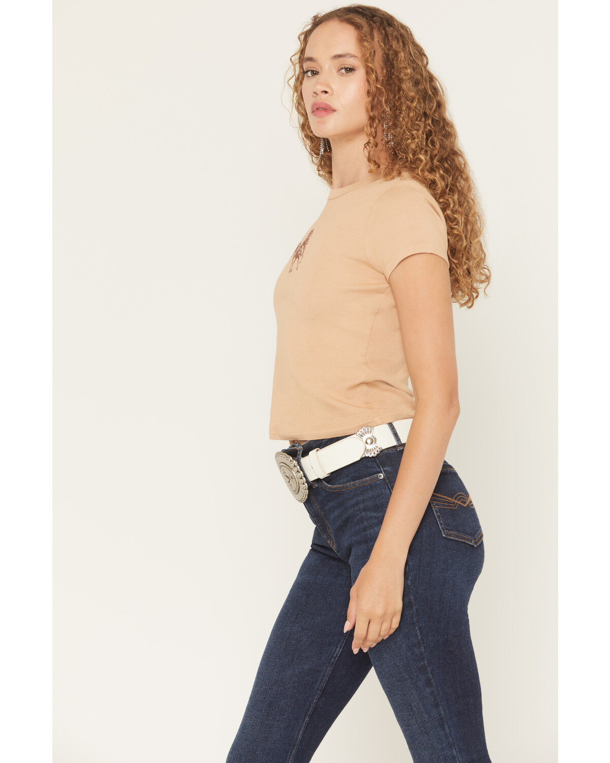 Image #2 - Originality Women's Horse Short Sleeve Baby Tee, Tan, hi-res