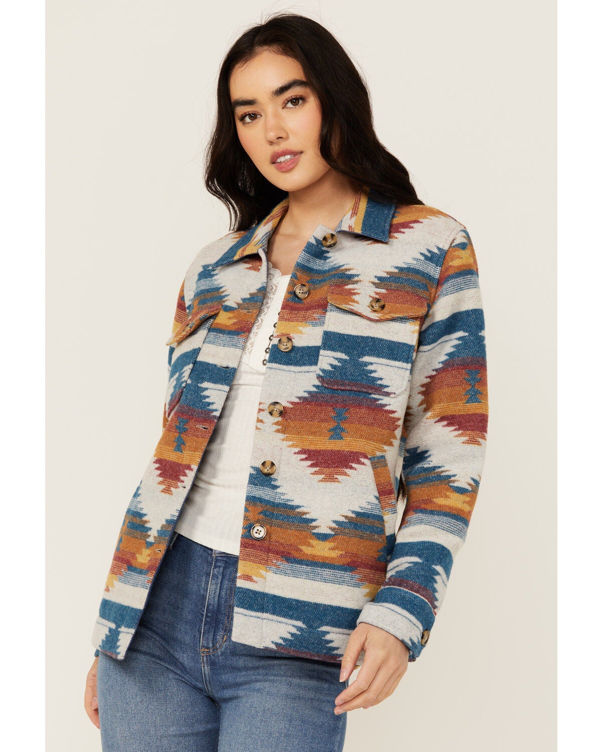Idyllwind Women's Southwestern Print Shacket, Indigo, hi-res