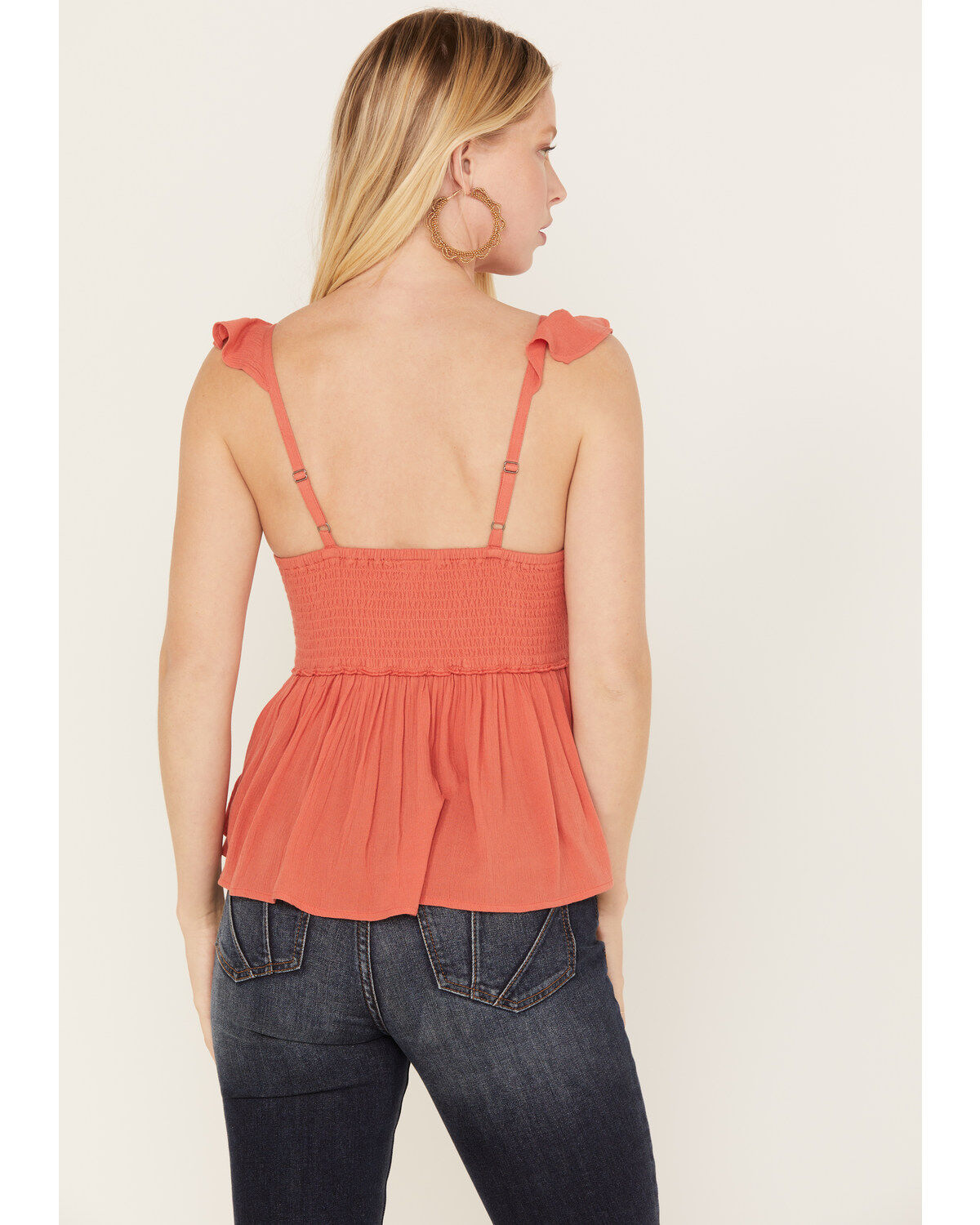 Image #4 - Shyanne Women's Floral Fluttered Tank Top, Brick Red, hi-res