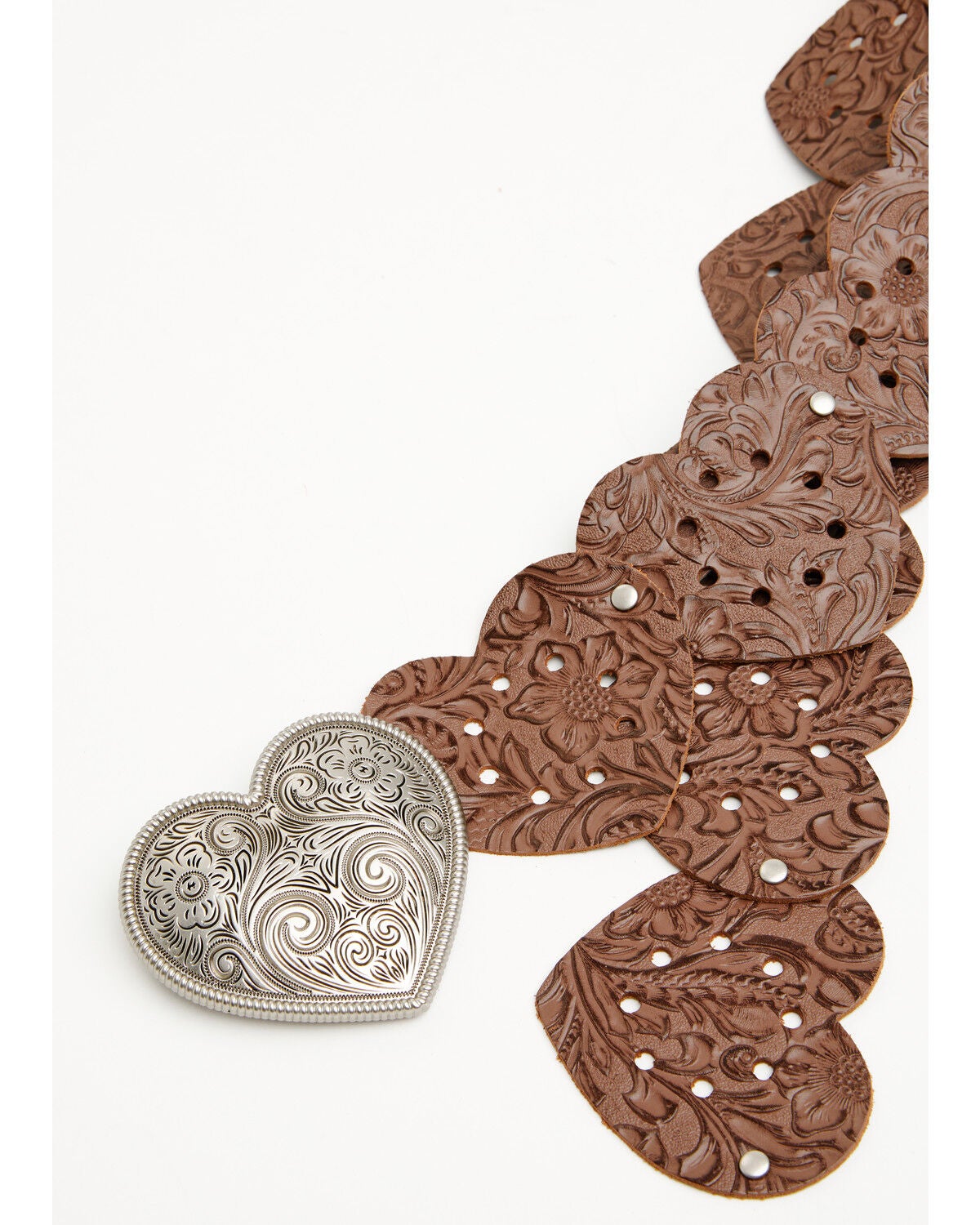 Image #3 - Shyanne Women's Marigold Heart Plaque Leather Strap Belt, Brown, hi-res