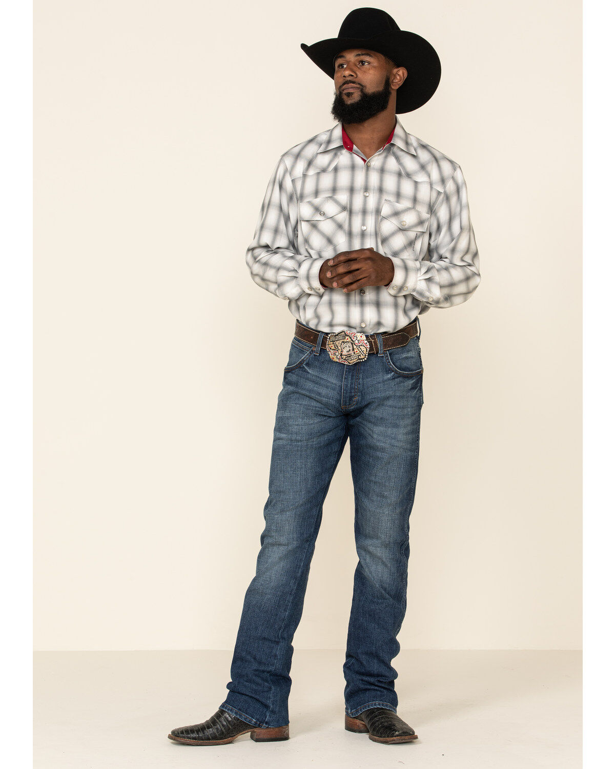Image #2 - Resistol Men's White North Plaid Long Sleeve Western Shirt, White, hi-res