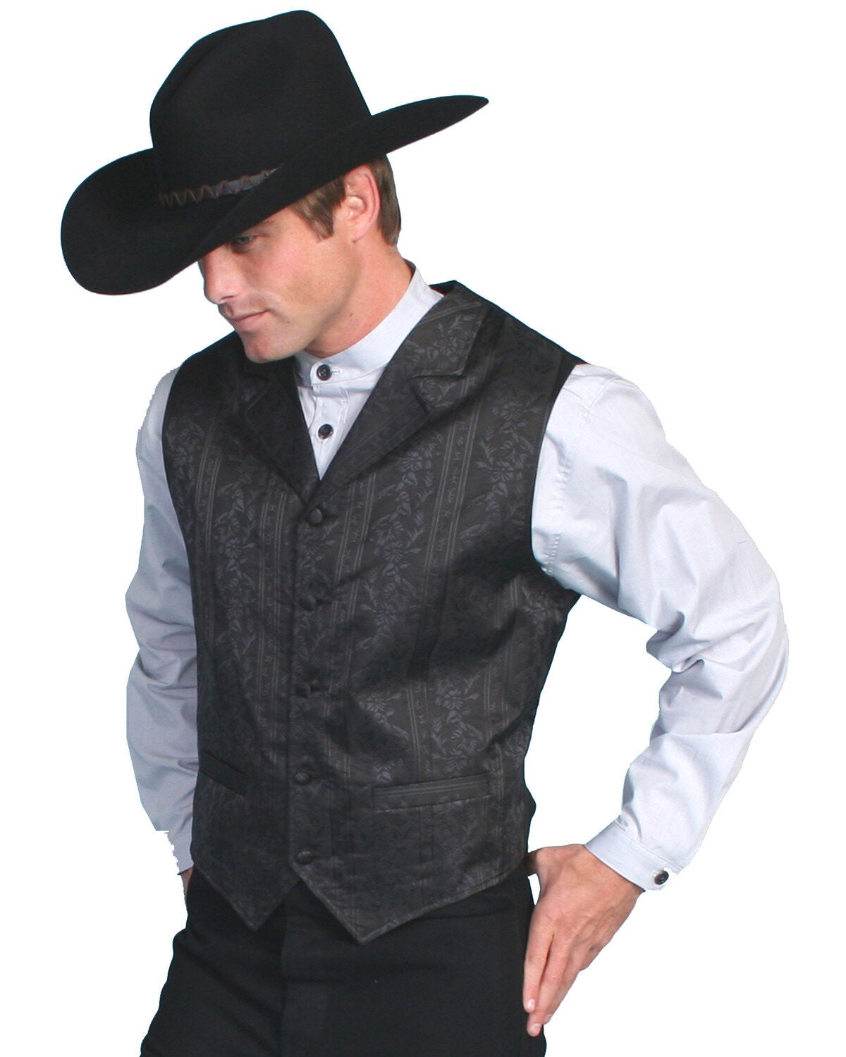 Scully Men's Floral Stripe Vest, Black, hi-res
