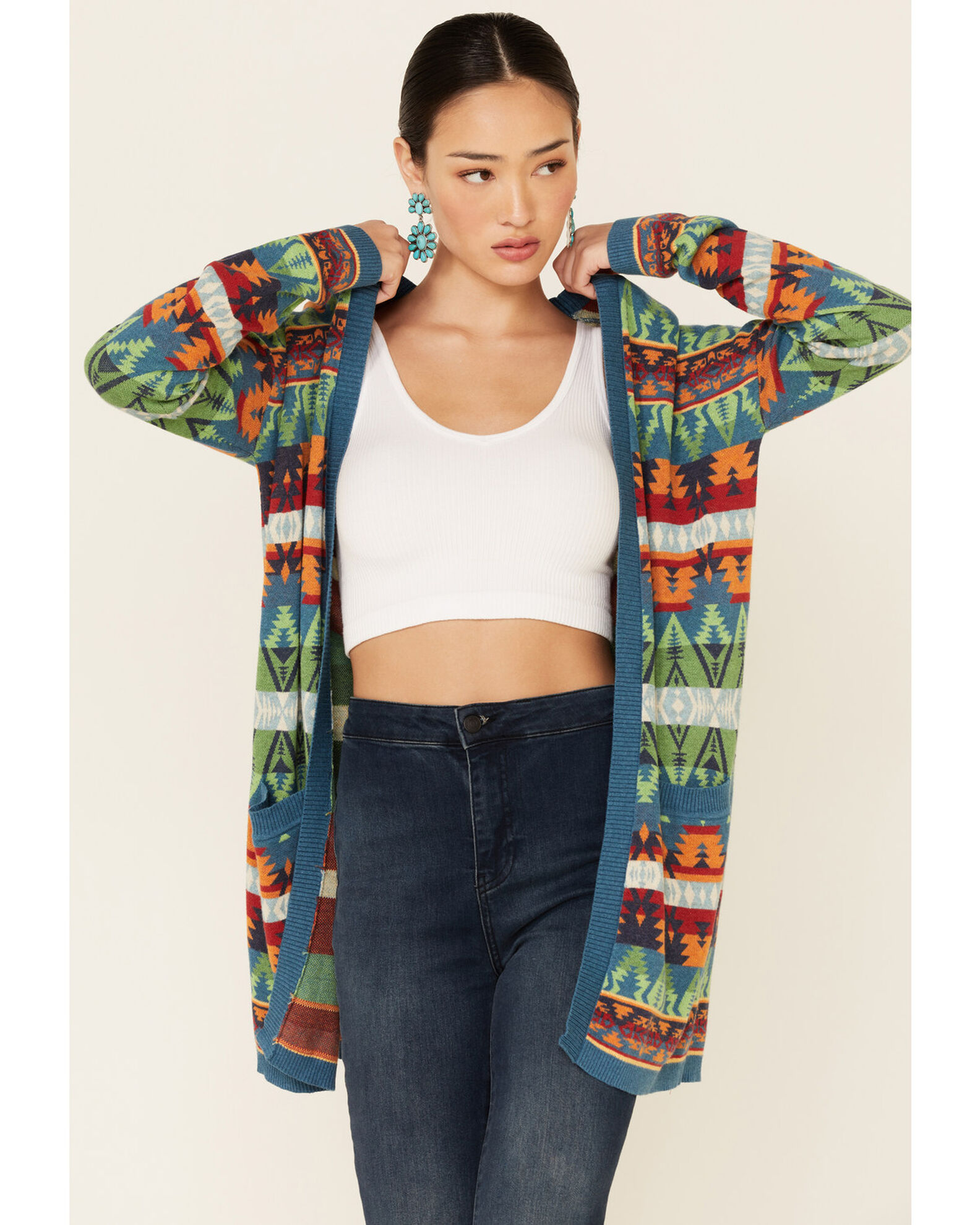 Image #1 - Tasha Polizzi Women's Southwestern Print Cardigan, Blue, hi-res