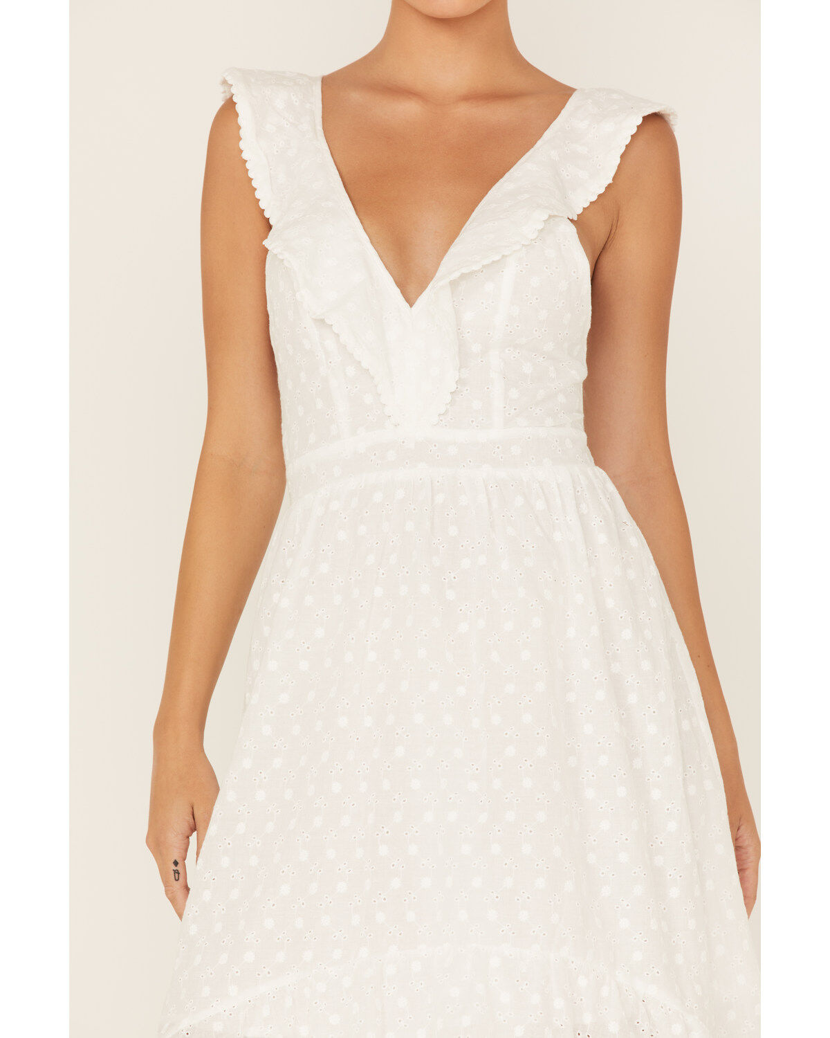 Image #3 - Molly Bracken Women's Ruffle Trim Cross Back High-Low Dress, White, hi-res