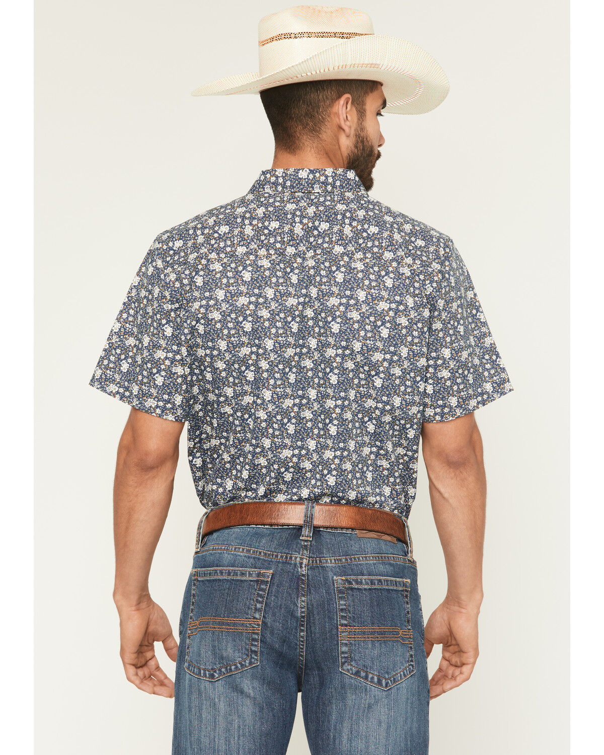 Image #4 - Gibson Trading Co Men's Scenic Route Floral Print Short Sleeve Button-Down Western Shirt, Navy, hi-res