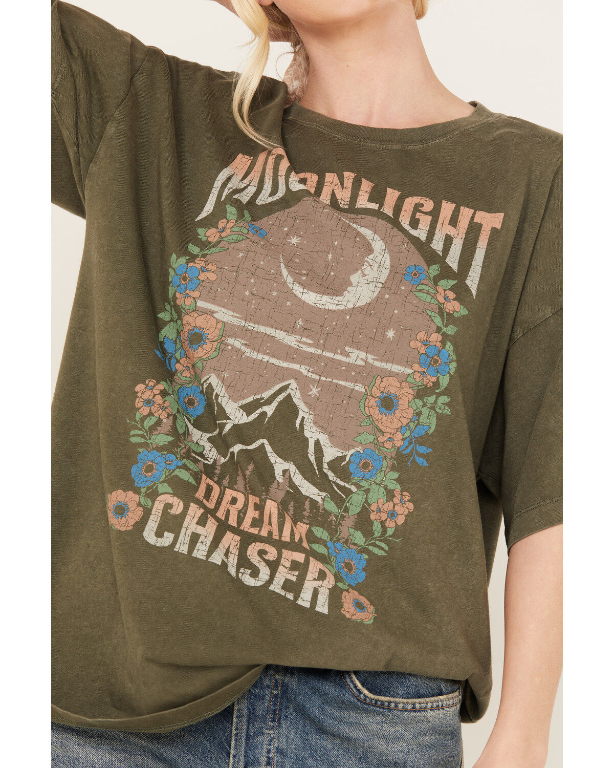 Image #3 - Cleo + Wolf Women's Moonlight Chased Oversized Graphic Tee, Olive, hi-res