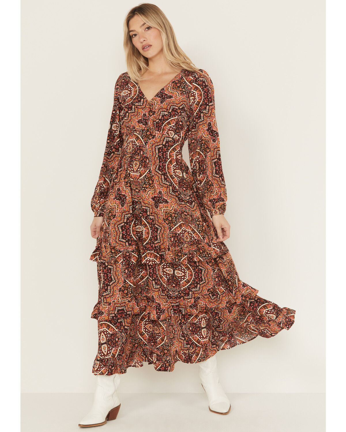 Image #1 - Wrangler Women's Mosaic Print Maxi Dress, Brown, hi-res