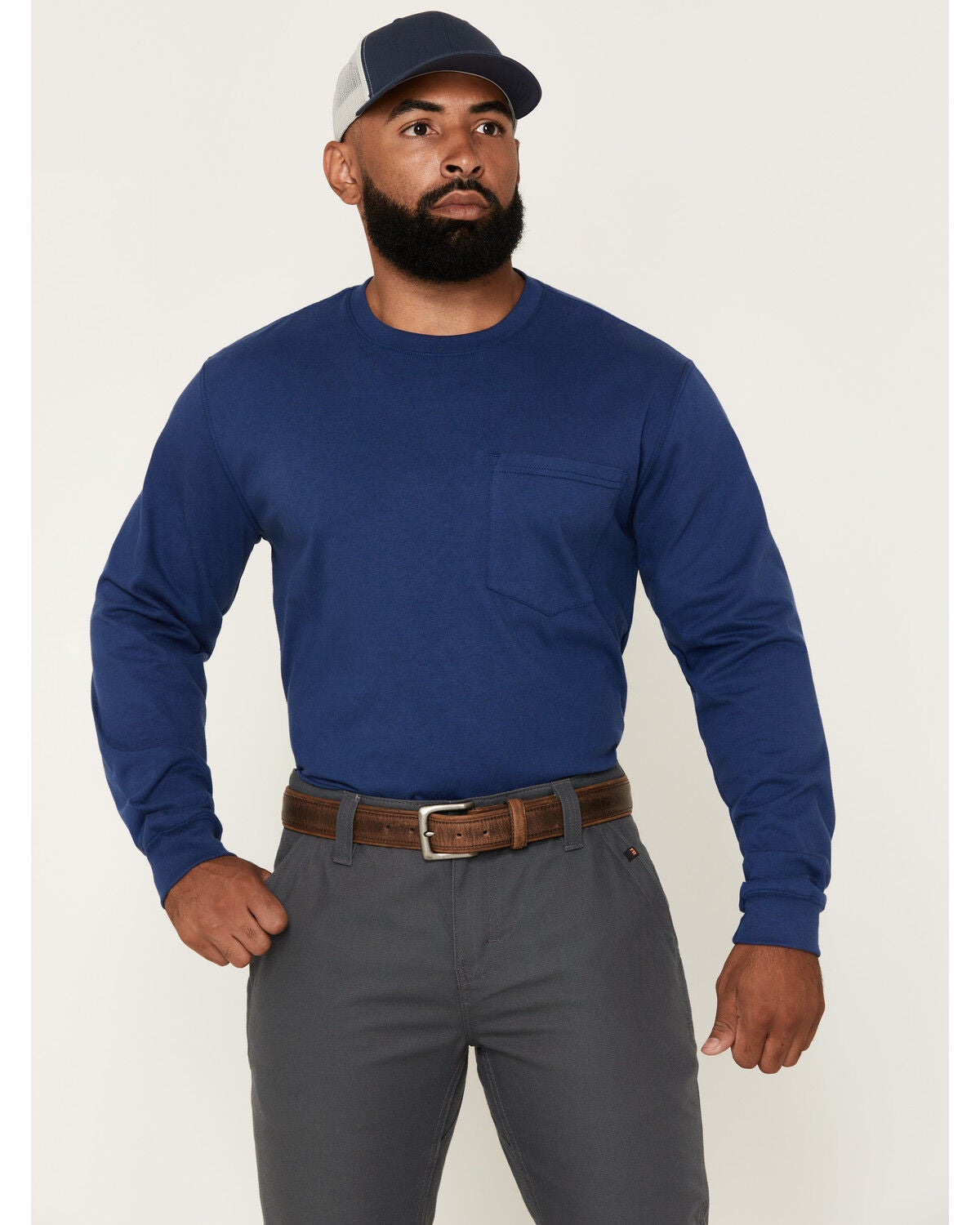 Image #1 - Cody James Men's FR Solid Skull Flag Long Sleeve Work T-Shirt, Navy, hi-res