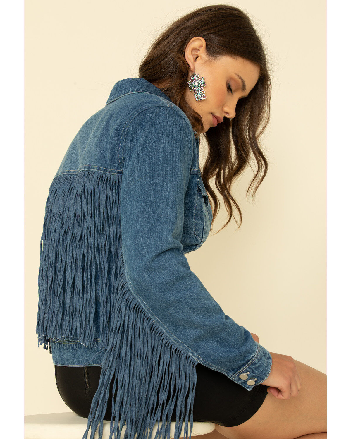 Image #5 - Honey Creek by Scully Women's Denim Fringe Twist Jacket, , hi-res