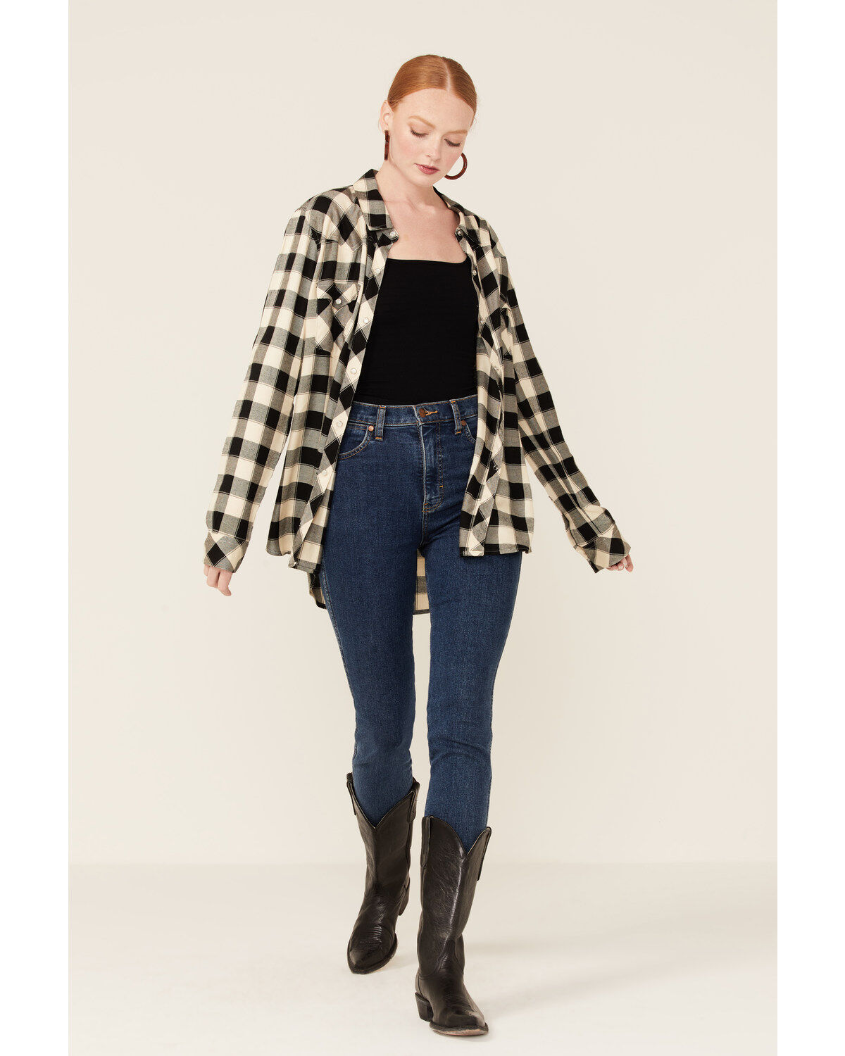 Image #4 - Stetson Women's Buffalo Plaid Print Long Sleeve Pearl Snap Shirt, White, hi-res