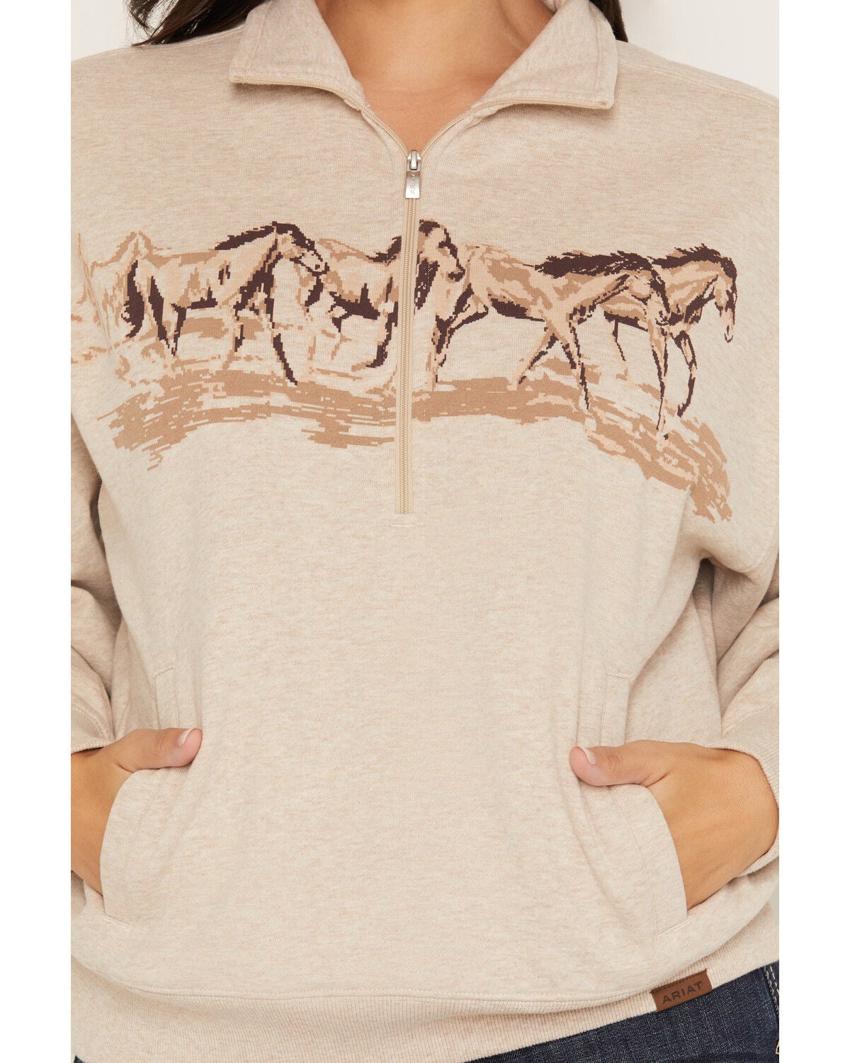 Image #3 - Ariat Women's Running Wild 1/2 Zip Pullover, Oatmeal, hi-res