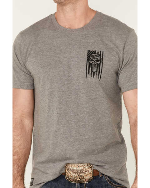 Howizter Men's Grey Smash Through Flag Skull Graphic Short Sleeve T-Shirt , Charcoal, hi-res