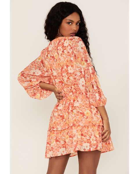 Image #4 - Flying Tomato Women's Floral Print Long Sleeve Tiered Dress, , hi-res