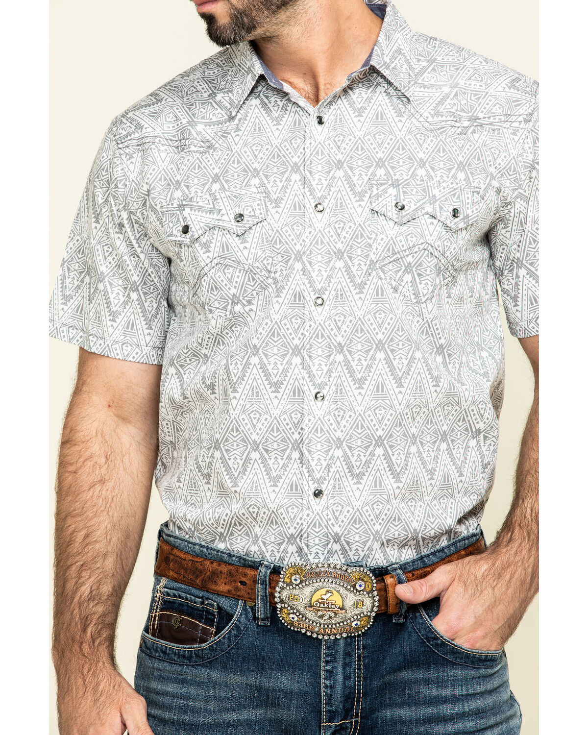 Image #4 - Cody James Men's Los Ranchos Aztec Print Short Sleeve Western Shirt , , hi-res