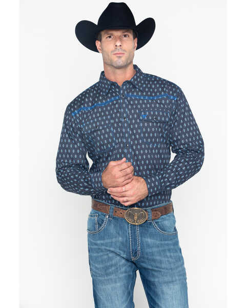 Image #1 - Cowboy Hardware Men's Diamond Print Long Sleeve Western Shirt , , hi-res
