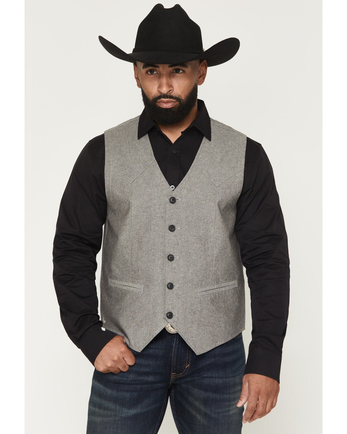 Image #1 - Cody James Men's Brogue Button-Down Vest, Black, hi-res