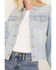 Shyanne Women's Denim Button Down Fray Shacket, Light Medium Wash, hi-res