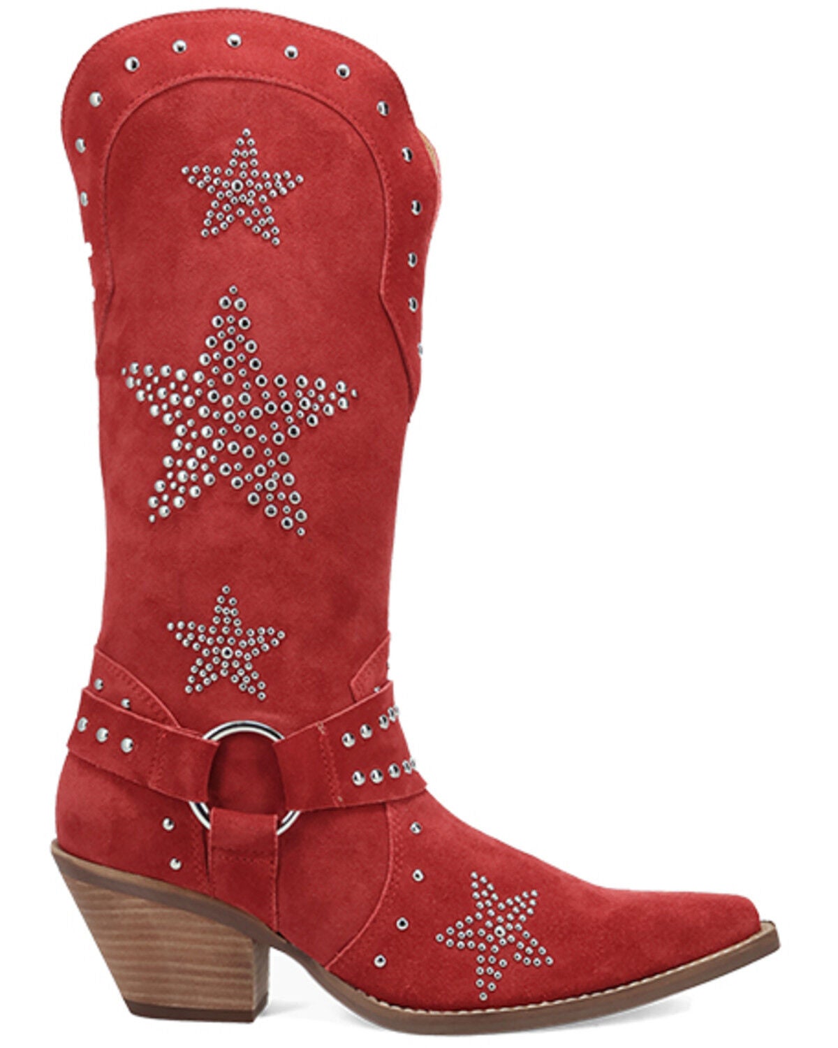 Image #2 - Dingo Women's Lucky Stars Embellished Suede Tall Western Boots - Round Toe, Red, hi-res